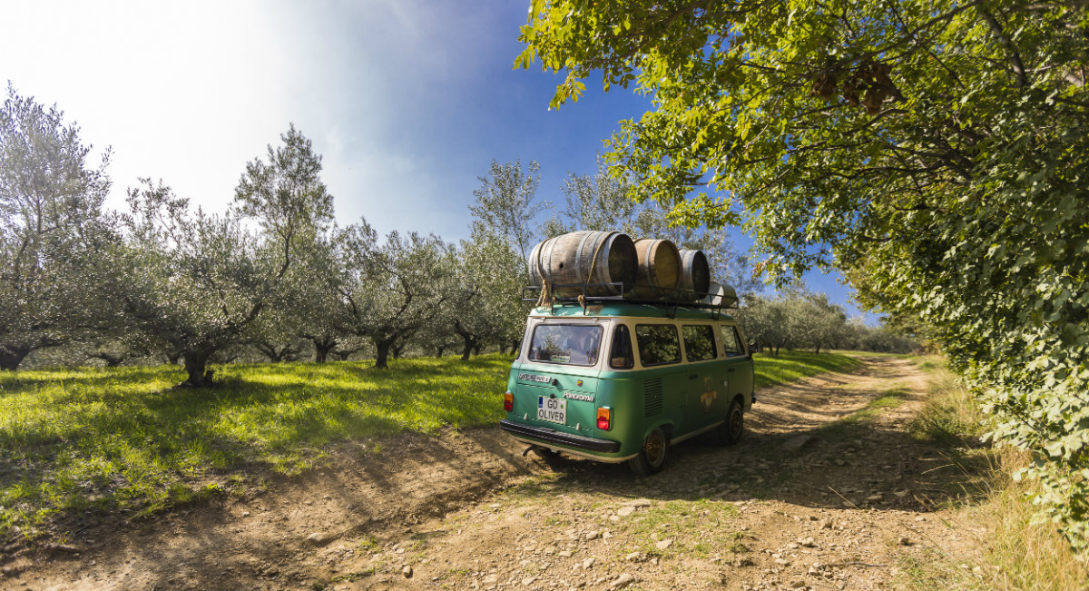 Vintage van on a truffle hunting excursion in the Slovenian countryside